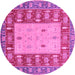 Round Machine Washable Abstract Pink Modern Rug, wshabs2741pnk