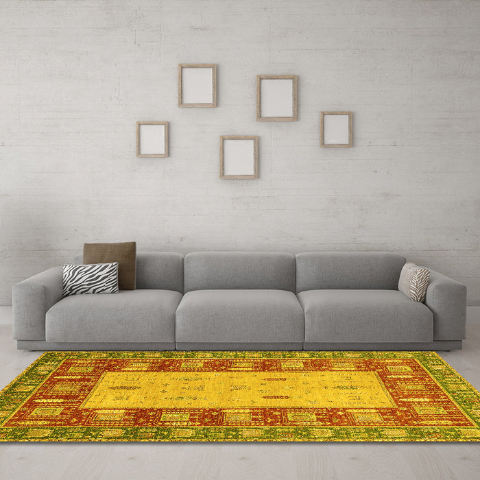 Machine Washable Abstract Yellow Modern Rug in a Living Room, wshabs2741yw