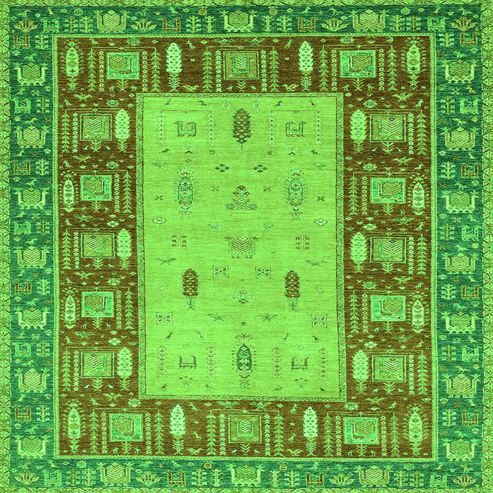 Square Machine Washable Abstract Green Modern Area Rugs, wshabs2741grn
