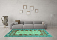 Machine Washable Abstract Turquoise Modern Rug, wshabs2741turq