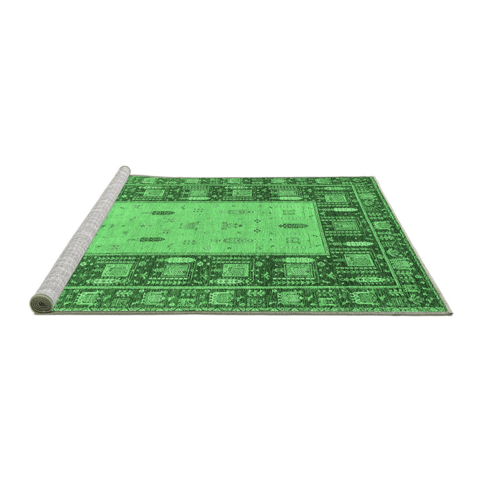 Sideview of Machine Washable Abstract Emerald Green Modern Area Rugs, wshabs2741emgrn