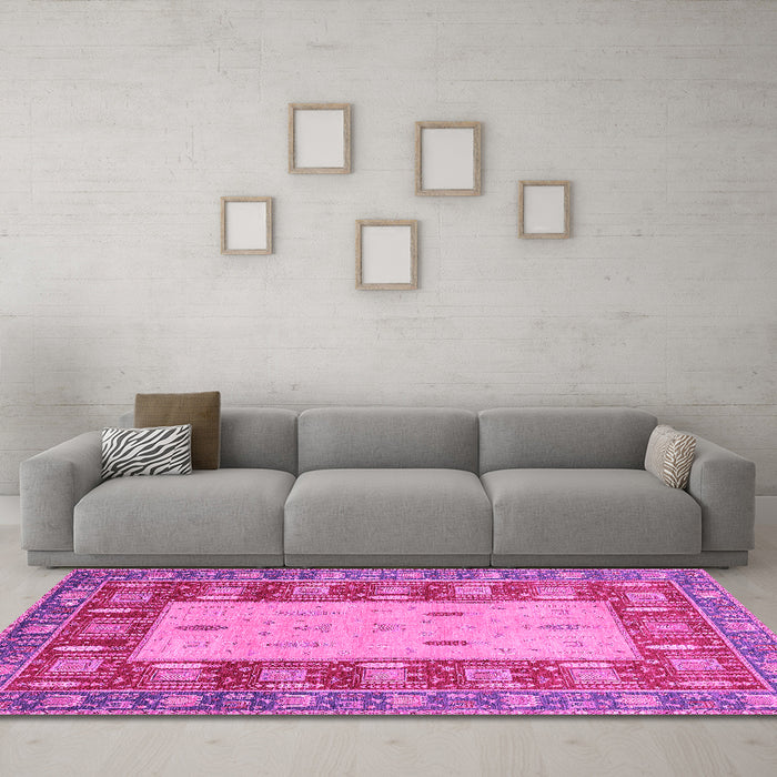 Machine Washable Abstract Pink Modern Rug in a Living Room, wshabs2741pnk