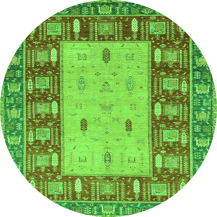 Round Machine Washable Abstract Green Modern Area Rugs, wshabs2741grn