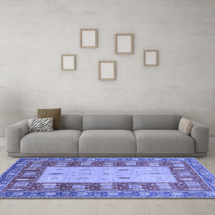 Machine Washable Abstract Blue Modern Rug in a Living Room, wshabs2741blu