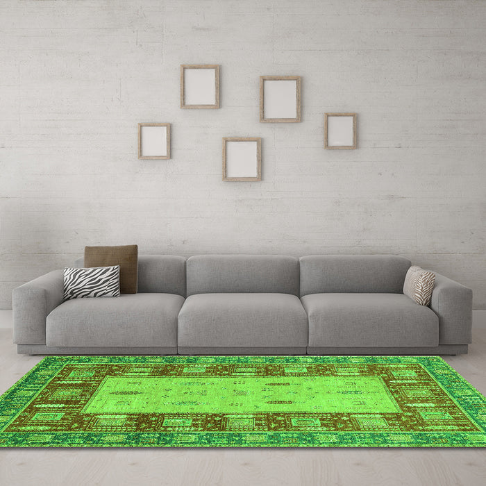 Machine Washable Abstract Green Modern Area Rugs in a Living Room,, wshabs2741grn