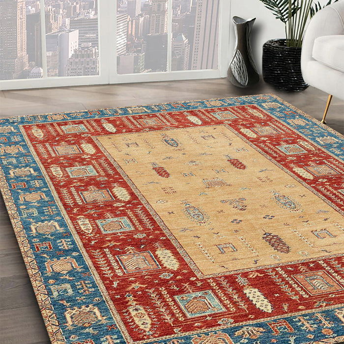 Machine Washable Abstract Brown Sugar Brown Rug in a Family Room, wshabs2741