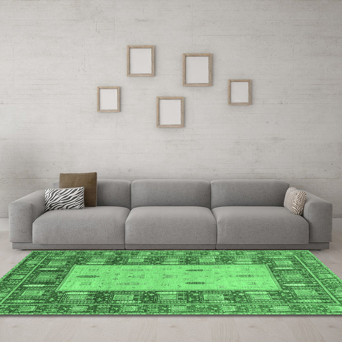 Machine Washable Abstract Emerald Green Modern Area Rugs in a Living Room,, wshabs2741emgrn