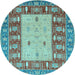 Round Abstract Light Blue Modern Rug, abs2741lblu