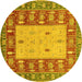 Round Abstract Yellow Modern Rug, abs2741yw