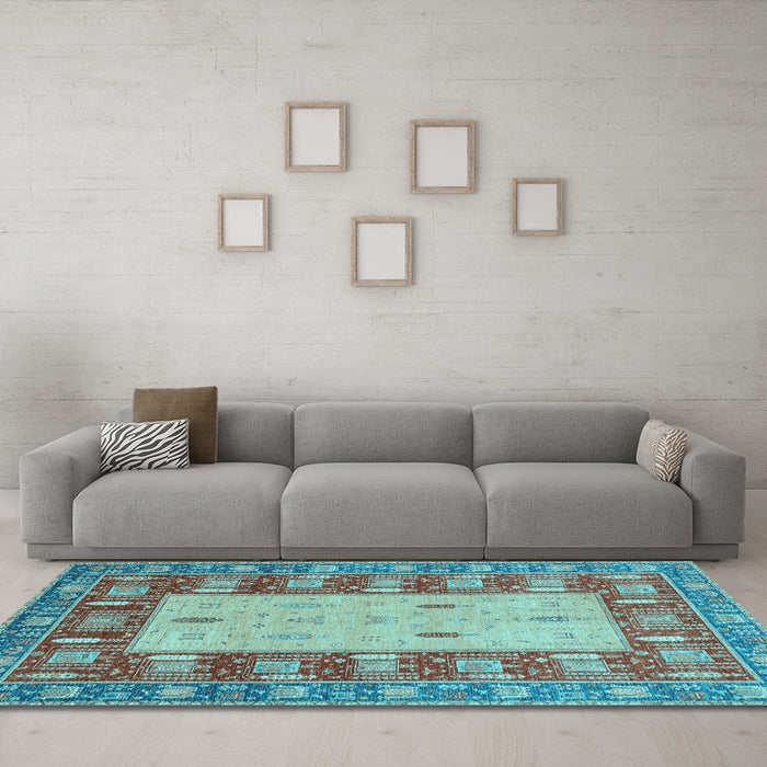 Machine Washable Abstract Light Blue Modern Rug in a Living Room, wshabs2741lblu