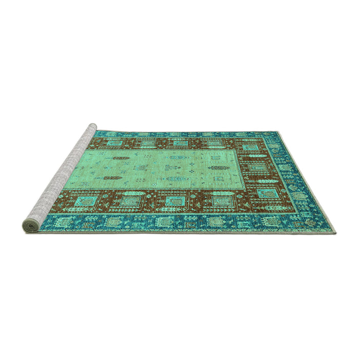 Sideview of Machine Washable Abstract Turquoise Modern Area Rugs, wshabs2741turq