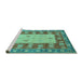 Sideview of Machine Washable Abstract Turquoise Modern Area Rugs, wshabs2741turq