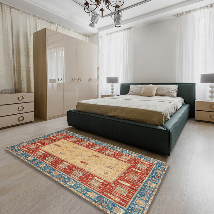 Machine Washable Abstract Brown Sugar Brown Rug in a Bedroom, wshabs2741