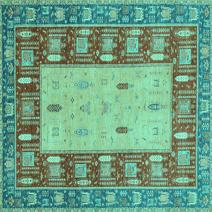 Square Abstract Turquoise Modern Rug, abs2741turq