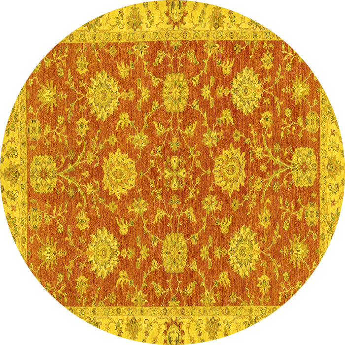 Round Machine Washable Oriental Yellow Traditional Rug, wshabs2742yw