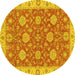 Round Machine Washable Oriental Yellow Traditional Rug, wshabs2742yw