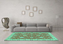 Machine Washable Oriental Turquoise Traditional Area Rugs in a Living Room,, wshabs2742turq