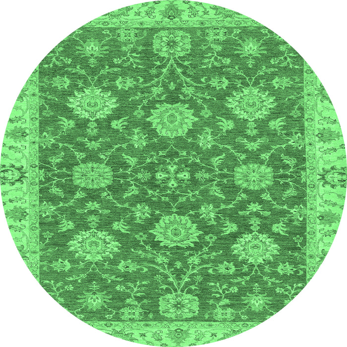 Round Machine Washable Oriental Emerald Green Traditional Area Rugs, wshabs2742emgrn