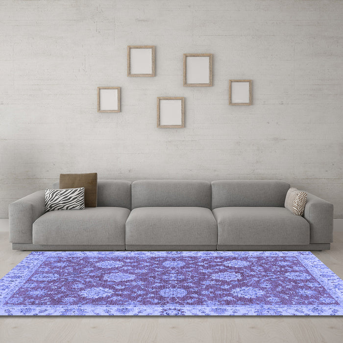 Machine Washable Oriental Blue Traditional Rug in a Living Room, wshabs2742blu