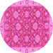 Round Machine Washable Oriental Pink Traditional Rug, wshabs2742pnk