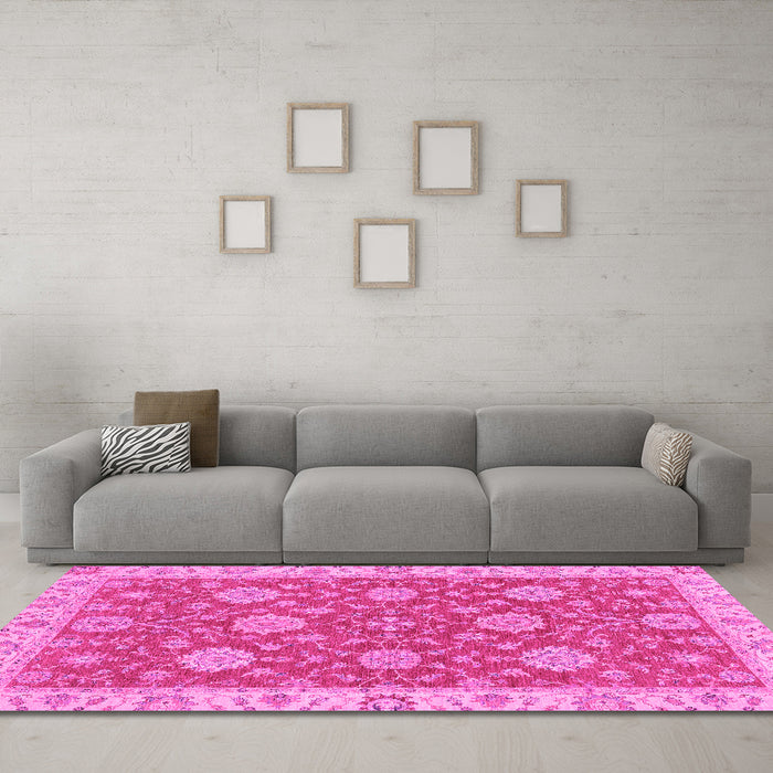 Machine Washable Oriental Pink Traditional Rug in a Living Room, wshabs2742pnk