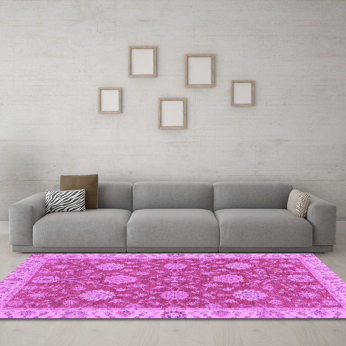 Machine Washable Oriental Purple Traditional Area Rugs in a Living Room, wshabs2742pur