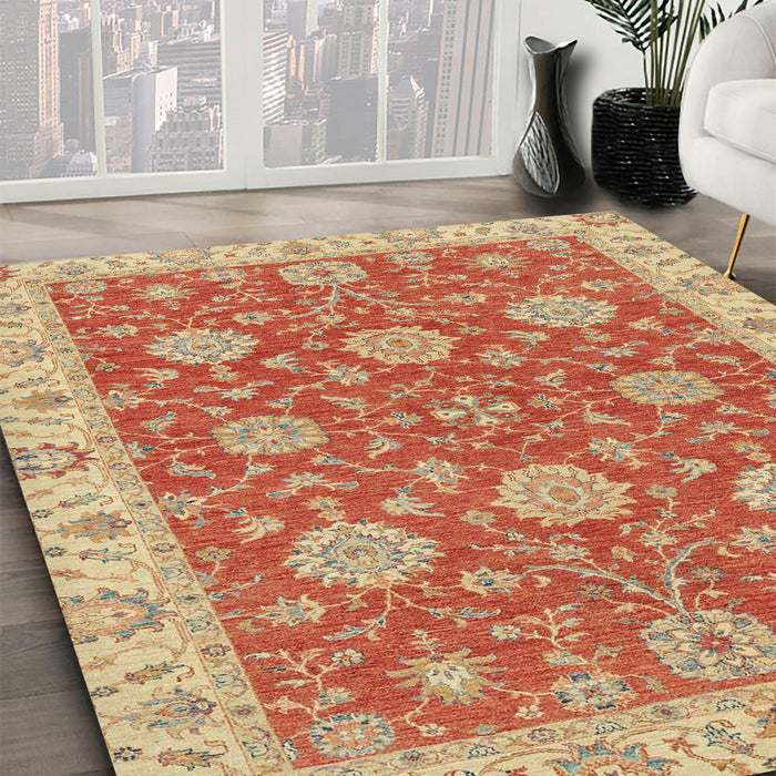 Abstract Orange Red Oriental Rug in Family Room, abs2742