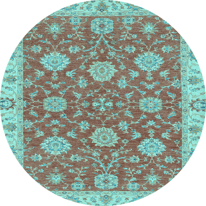 Round Oriental Light Blue Traditional Rug, abs2742lblu