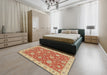 Abstract Orange Red Oriental Rug in a Bedroom, abs2742