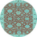 Round Machine Washable Oriental Light Blue Traditional Rug, wshabs2742lblu