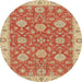 Round Machine Washable Abstract Orange Red Rug, wshabs2742