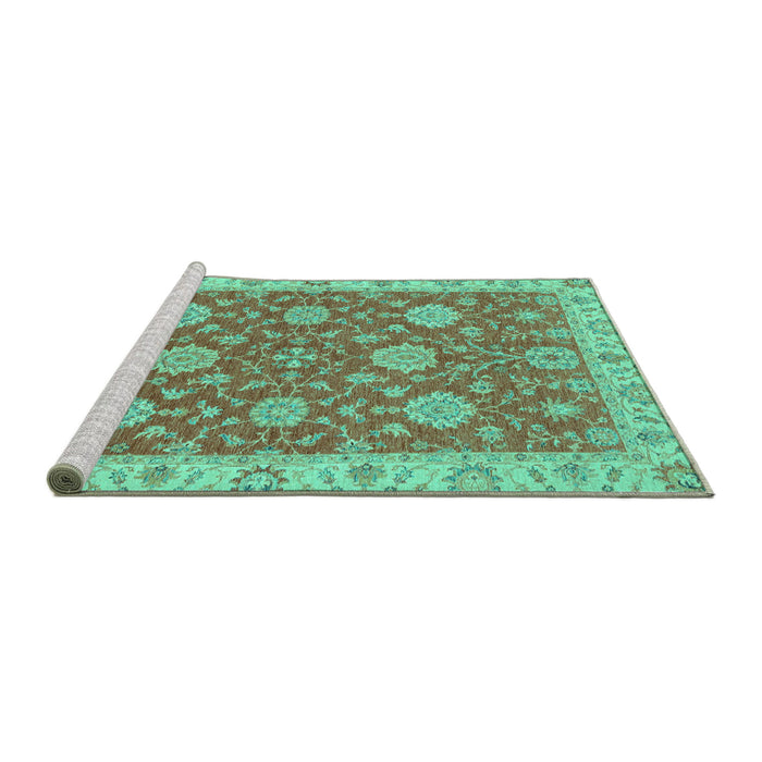 Sideview of Machine Washable Oriental Turquoise Traditional Area Rugs, wshabs2742turq