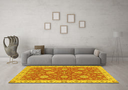 Machine Washable Oriental Yellow Traditional Rug in a Living Room, wshabs2742yw