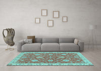 Machine Washable Oriental Light Blue Traditional Rug, wshabs2742lblu