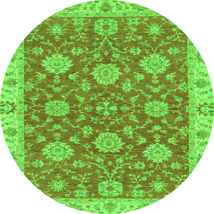 Round Machine Washable Oriental Green Traditional Area Rugs, wshabs2742grn