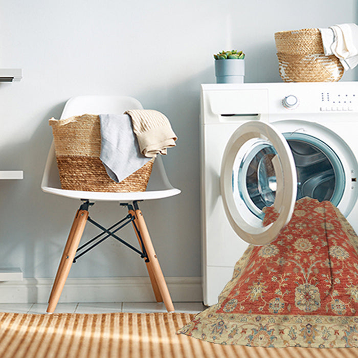 Machine Washable Abstract Orange Red Rug in a Washing Machine, wshabs2742