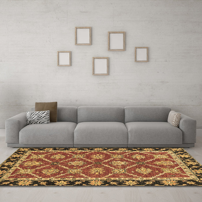 Machine Washable Abstract Brown Modern Rug in a Living Room,, wshabs2743brn