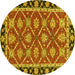 Round Machine Washable Abstract Yellow Modern Rug, wshabs2743yw