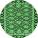 Round Machine Washable Abstract Emerald Green Modern Area Rugs, wshabs2743emgrn