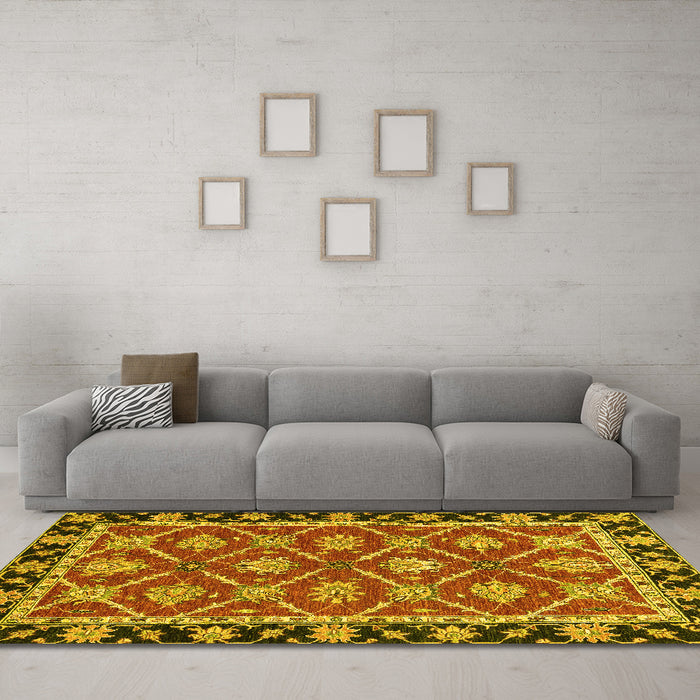 Machine Washable Abstract Yellow Modern Rug in a Living Room, wshabs2743yw