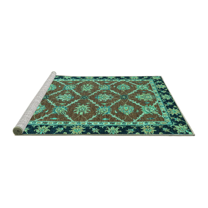 Sideview of Machine Washable Abstract Turquoise Modern Area Rugs, wshabs2743turq