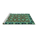 Sideview of Machine Washable Abstract Turquoise Modern Area Rugs, wshabs2743turq