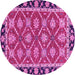 Round Machine Washable Abstract Pink Modern Rug, wshabs2743pnk