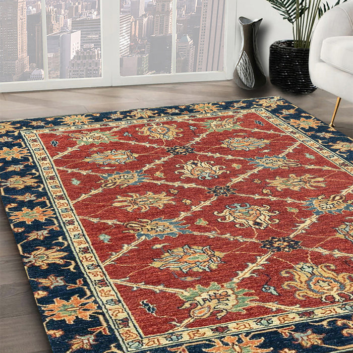 Abstract Fire Brick Red Modern Rug in Family Room, abs2743