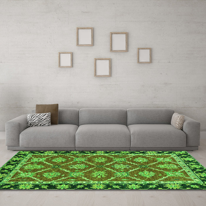 Machine Washable Abstract Green Modern Area Rugs in a Living Room,, wshabs2743grn