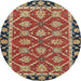 Round Machine Washable Abstract Fire Brick Red Rug, wshabs2743