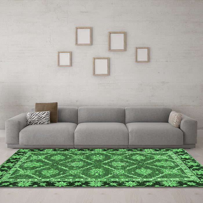 Machine Washable Abstract Emerald Green Modern Area Rugs in a Living Room,, wshabs2743emgrn