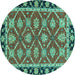 Round Abstract Turquoise Modern Rug, abs2743turq