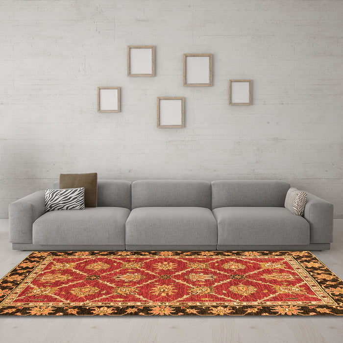 Machine Washable Abstract Orange Modern Area Rugs in a Living Room, wshabs2743org
