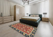 Abstract Fire Brick Red Modern Rug in a Bedroom, abs2743